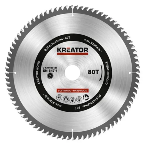 Δίσκος Κοπής Ξύλου/Μελαμίνης Kreator 254mm x 80T (με Ροδέλες)