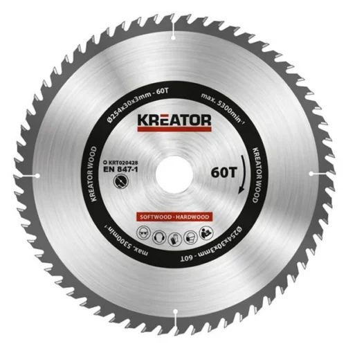Δίσκος Κοπής Αλουμίνιου/Ξύλου/Μελαμίνης Kreator 254mm x 60T (με Ροδέλες)