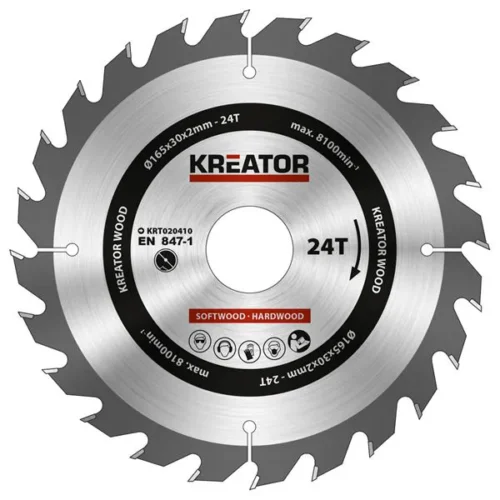 Δίσκος Κοπής Ξύλου Kreator 165mm x 24T (με Ροδέλες)