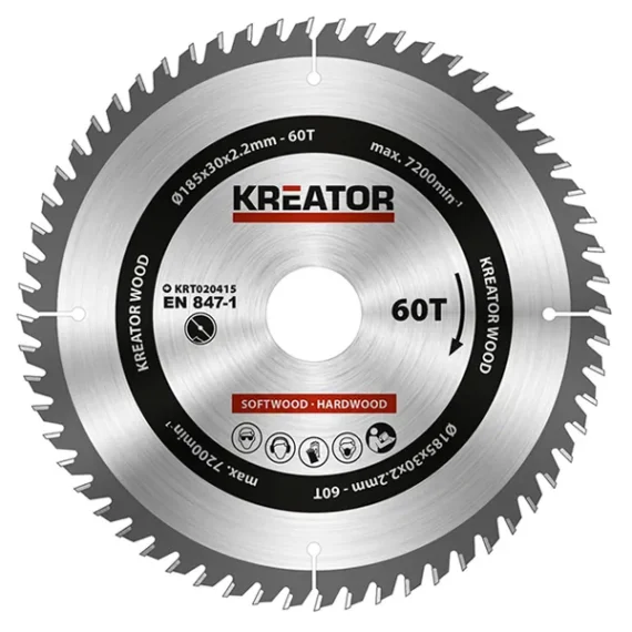 Saw Blade Kreator  Wood/Laminate 185mm x 60T (with Reduction Rings)