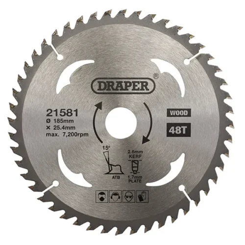 Saw Blade Draper Wood 185mm x  25.4mm x 48T