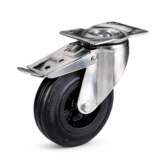 Industrial Wheel Black with Flange and Break (Choose Diameter)