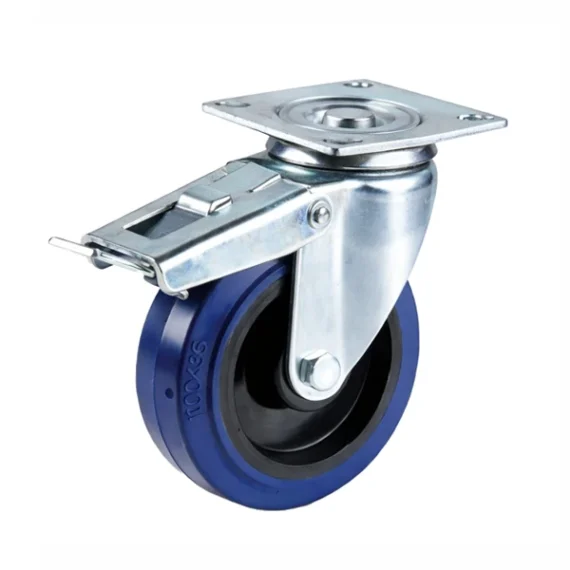 Industrial Wheel Blue with Flange and Break (Choose Diameter)